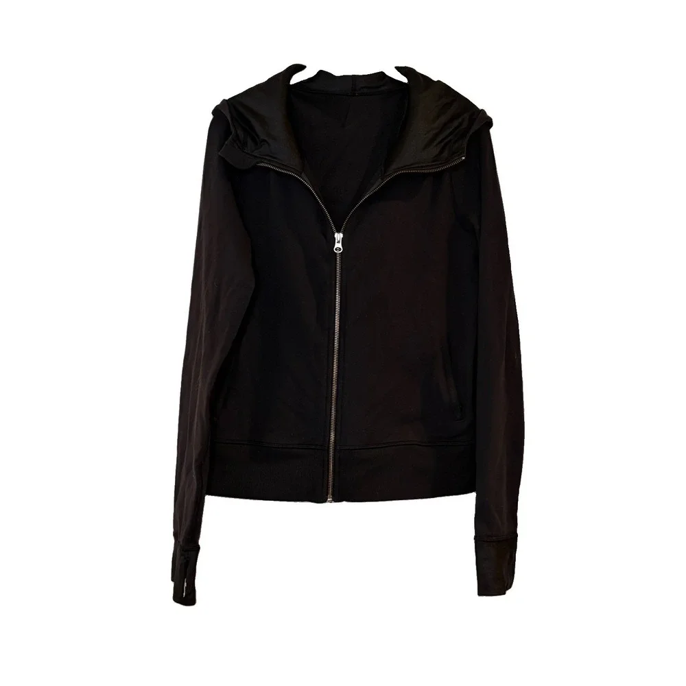 Lululemon Hoodie Sweatshirt Full Zip Solid Black Drapey Back Stretch‎ Size 8